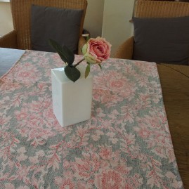Tischläufer Leinen BAUERNDAMAST 150 x 50 cm Blume Dunkelgrau/Rot