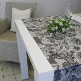 Tischläufer, LEINENDAMAST, Chrysantheme-schwarz_50x220 cm